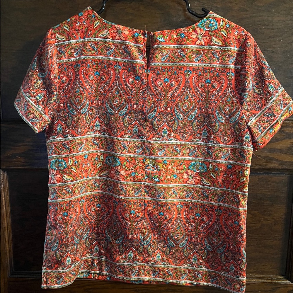 J. Crew Top Shirt Blouse Women's Small Red Floral Print Short Sleeve - Picture 2 of 5